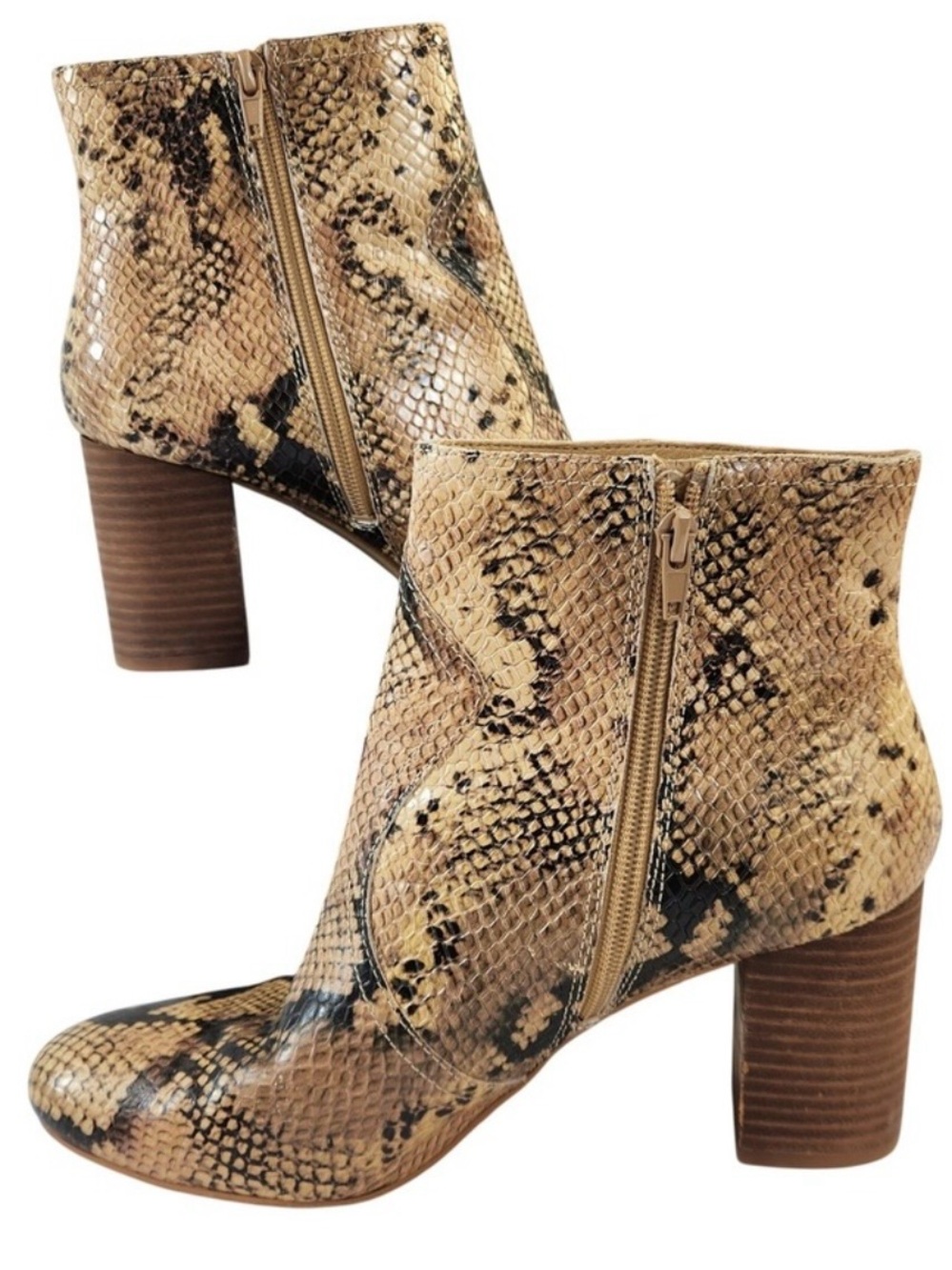 NIB-LUCKY BRAND Sheirin Natural Multi Leia Snake Leather Beige/Brown Boots 7.5M